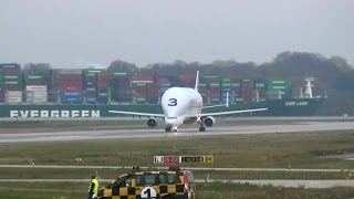 Airbus A300608ST takeoff in front of a Container Ship at Hamburg Finkenwerder 08112013 [upl. by Anitnuahs752]