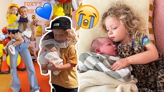 Toddler meets baby brother for the first time LIFE VLOG amp Foxys 3rd Party [upl. by Aytac751]