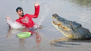 2 Crocodile Attack Man in River at Fishing Time  Animal Attack fisherman Man Fun Made Movie [upl. by Jannel]