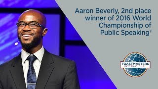 Aaron Beverly 2nd place winner of 2016 World Championship of Public Speaking [upl. by Gonagle336]