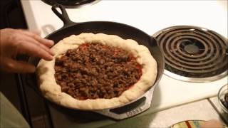 Cast Iron Cooking Deep Dish Pizza in a Cast Iron Pan [upl. by Tallbott360]