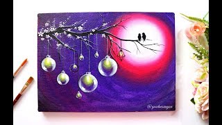 A Love Bird Painting with Hanging Bulbs  Step by Step Painting using Acrylic Colours [upl. by Spiros]