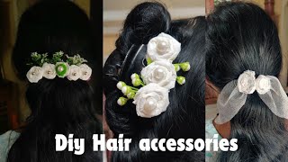 diy Hair Accessories  Easy and Simple Hair accessories  navratri day 4  White 🤍 [upl. by Sall]