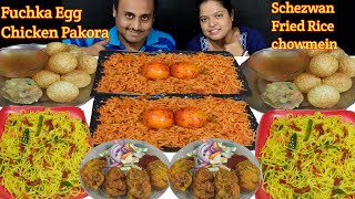 Street Food Chicken Pakoda Fuchka Chowmein Schezwan Fried Rice Masala Boil Egg Eating challenge [upl. by Alarick176]