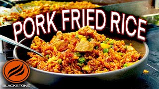 HOW TO MAKE AMAZING PORK FRIED RICE ON THE BLACKSTONE GRIDDLE EASY RECIPE [upl. by Zetnauq]