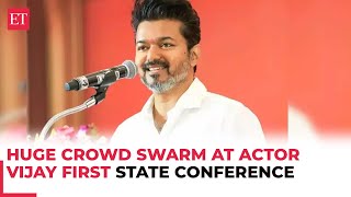 Tamil Nadu Actor Vijay greets his party workers and fans at the first conference [upl. by Saiasi]