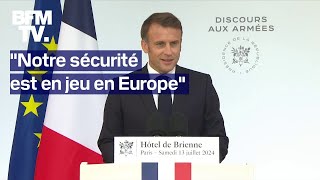 Emmanuel Macron a tenu son discours aux Armées à lHôtel de Brienne ce samedi 13 juillet 2024 [upl. by Zacharias746]