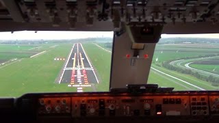 Cockpit view  Boeing 747400F Landing Amsterdam Schiphol [upl. by Aisylla]