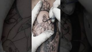 Buddha statue and geometry  Blackwork tattoo  nolgida tattoo  tattoo tattooartist tattooart [upl. by Norrehs578]