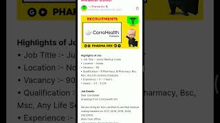 Corrohealth Hiring Junior Medical Coder  Medical Coding Job Freshers  Non Certified Medical Coder [upl. by Sokem38]