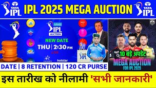 IPL 2025 Mega Auction  BCCI Announced Auction DateNew Format amp Purse  IPL Auction Date 2025 [upl. by Rahcir337]