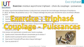 Exercice triphasé  couplage dun récepteur moteur  puissances et appareils de mesure [upl. by Iharas]