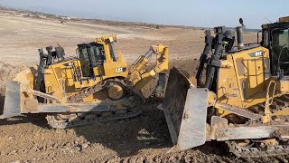 Caterpillar D8R And Caterpillar D9T Bulldozers Working On Huge Mining Area  Mega Machines Movie [upl. by Aysan63]