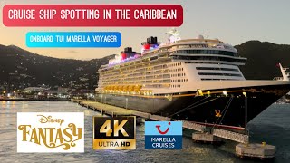 Cruise Ship Spotting In The Caribbean  Disney Fantasy Cruise Ship  Tui Marella Cruises [upl. by Aube]