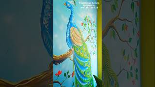 Wall painting 🦚🦚 bedroom wall design shorts trending artist youtubeshorts [upl. by Notgnillew]