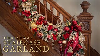 Christmas Staircase Garland  How To Decorate A Staircase For Christmas  Christmas Decorating [upl. by Ydoow]