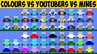 999 LIVES Colour Cars vs Youtubers vs Mines [upl. by Elohcan]