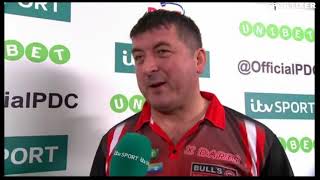 Mensur Suljovic  Funny Interview  2018 Darts Masters  Quarter Final [upl. by Alyat107]