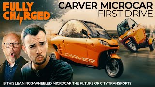 The future of city transport A LEANING 3wheeled microcar  Carver EV first drive [upl. by Monafo]