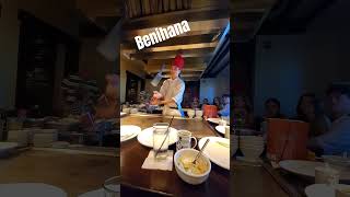 Hibachi chef juggling utensils tricks hibachi benihana [upl. by Ylrae]