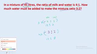 In a mixture of 45 litres the ratio of milk and water is 41 How much water must be added  edu214 [upl. by Llewxam]