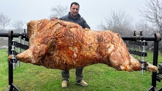 Roasting a Huge Bull on a Steel Spit The Best Meat Ive Tasted [upl. by Bel]