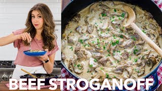 Easy Classic Beef Stroganoff Recipe  Natashas Kitchen [upl. by Etselec]