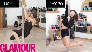 Learning to Pole Dance In 30 Days  Glamour [upl. by Ahsilek947]