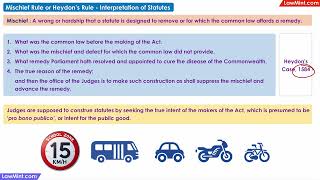 Mischief Rule Heydons Rule Interpretation of Statutes [upl. by Aranaj]