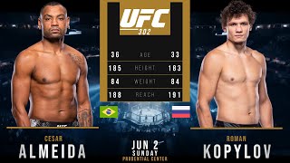 CESAR ALMEIDA vs ROMAN KOPYLOV FULL FIGHT UFC 302 [upl. by Eiramik]