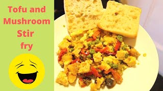 Scrambled Tofu with Potatoes Mushrooms and Peppers  Tofu and Mushroom stir fry [upl. by Nevs]