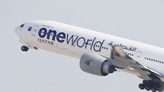 A7BAA Qatar Airways Oneworld Livery B7773ER Leaving Doha Intl HD [upl. by Zetnom398]