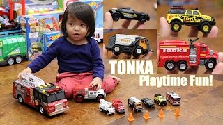 Toy Cars for Kids TONKA Diecast Cars amp Trucks and Plastic Fire Trucks Unboxing with Marxlen [upl. by Yelhak]