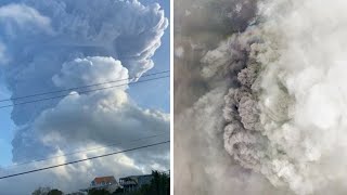 Timelapse of La Soufriere volcano erupting on St Vincent in the Caribbean [upl. by Ardnasella305]