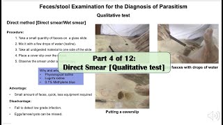 Part 4 Direct smear of faces or stool for the diagnosis of parasitism [upl. by Culbertson]