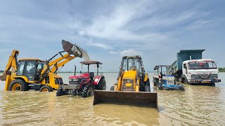 Washing My Tractors and Vehicles in Dam  JCB 3DX  Tata Truck  Mahindra Arjun 605  Swaraj 744 [upl. by Hanni]