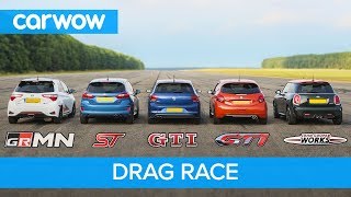 Polo GTI vs Fiesta ST vs Yaris GRMN vs MINI JCW vs 208 GTI  DRAG RACE and ROLLING RACE [upl. by Anyotal]