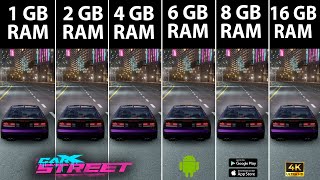 CarX Street RAM Comparison  1GB VS 2GB VS 4GB VS 6GB VS 8GB VS 16GB Android 4K 60 FPS [upl. by Tamaru]