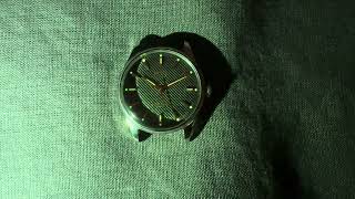 KUOE Royal Smith 90006 black waffle dial silver case  Lume and Light Play [upl. by Ahsemrac457]