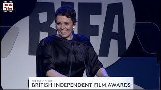 Olivia Colman cant stop smiling during her best actress acceptance speech at the BIFA 2018 Awards [upl. by Eirellav640]