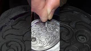 Hand engraving a stock cap for a Krieghoff shotgun engraving engraved scroll handengraving art [upl. by Allemahs]