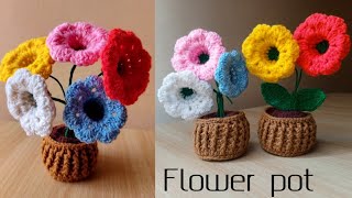 Flower pot crochet  tutorial  handmade [upl. by Brainard]