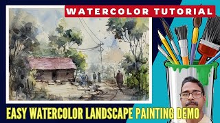 easy watercolor landscape painting demo creativeartsnabanil7923 [upl. by Hackathorn969]