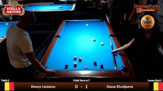 Kenny Liessens v Diana Khodjaeva  Losers Round 2 of Stella Artois International 9ball Open 2015 [upl. by Rabbaj534]