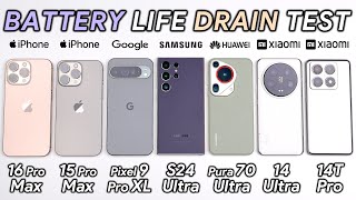 iPhone 16 Pro Max vs 15 Pro Max  Pixel 9 Pro XL  Samsung  Huawei  Xiaomi Battery Life DRAIN Test [upl. by Ameline]