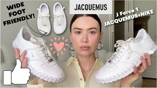 J Force 1 JACQUEMUSNIKE Shoe Unboxing and Try OnWide Foot Friendly Shoe [upl. by Idrahs880]