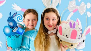 WHITE and BLUE Easter Baskets 🤍💙🐰 Sisters Play Family [upl. by Wymore900]