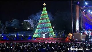 Obama family turn out for national Christmas Tree lighting [upl. by Vona]