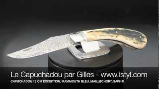 Couteau Capuchadou  Manche Mammouth Bleu  Damas  Saphir [upl. by Roybn]