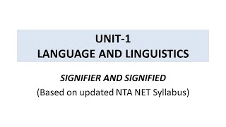 Saussurean DichotomiesLecture 3 Signifier and Signified Distinction NTA NET Linguistics [upl. by Agnew]